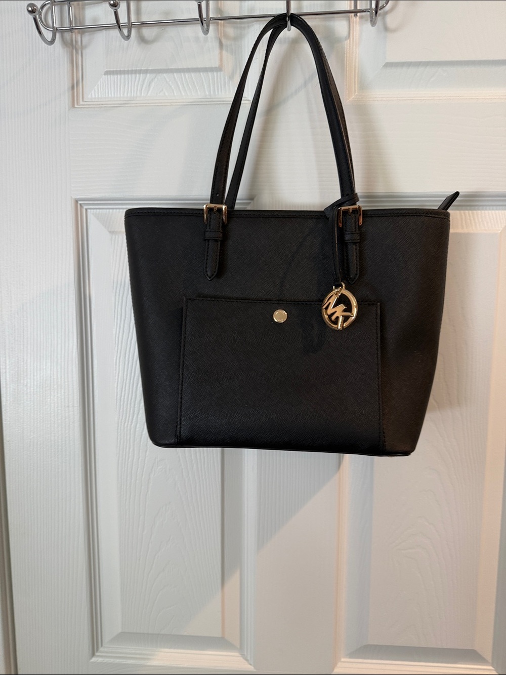 Michael Kors Black Saffiano Tote with Gold MK Charm